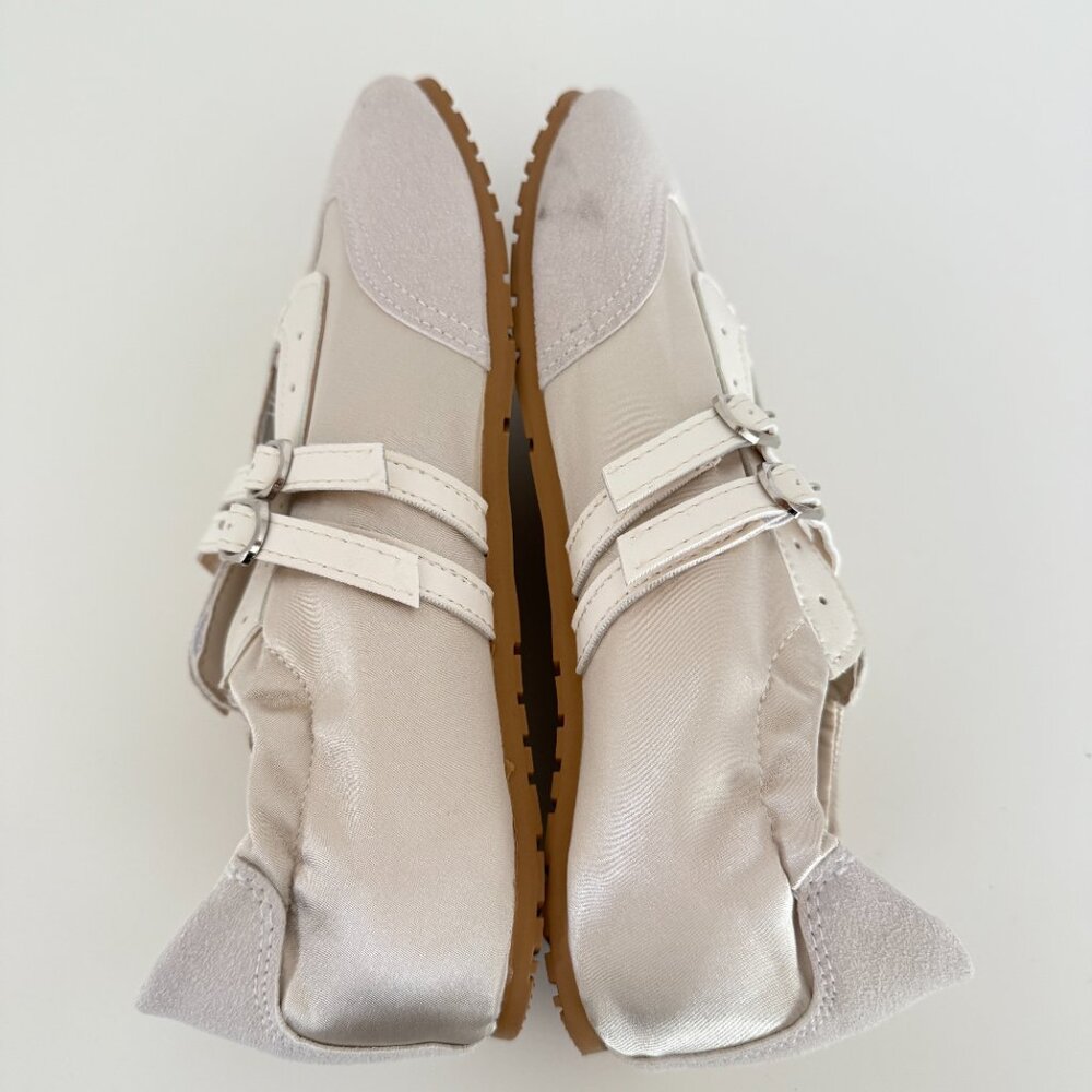 Ballet Flats Double Straps Tan Off White Size 7 Mixed Fabric - Picture 4 of 6